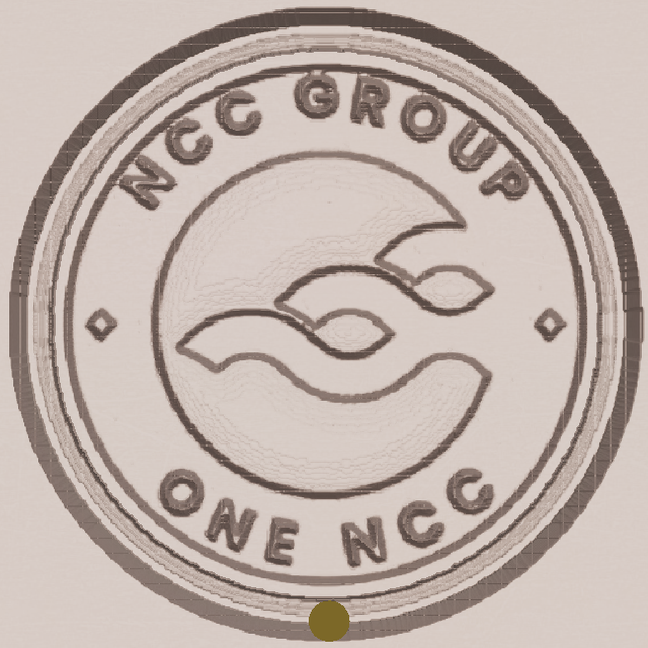 Simulated machined obverse of the NCC coin: wave icon disc with NCC GROUP and ONE NCC legends